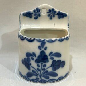 Viana Do Castelo Hand Painted Ceramic Wall Pocket Salt Celler Match Holder